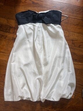 bebe Black and White Strapless Cocktail Dress with Bow Detail